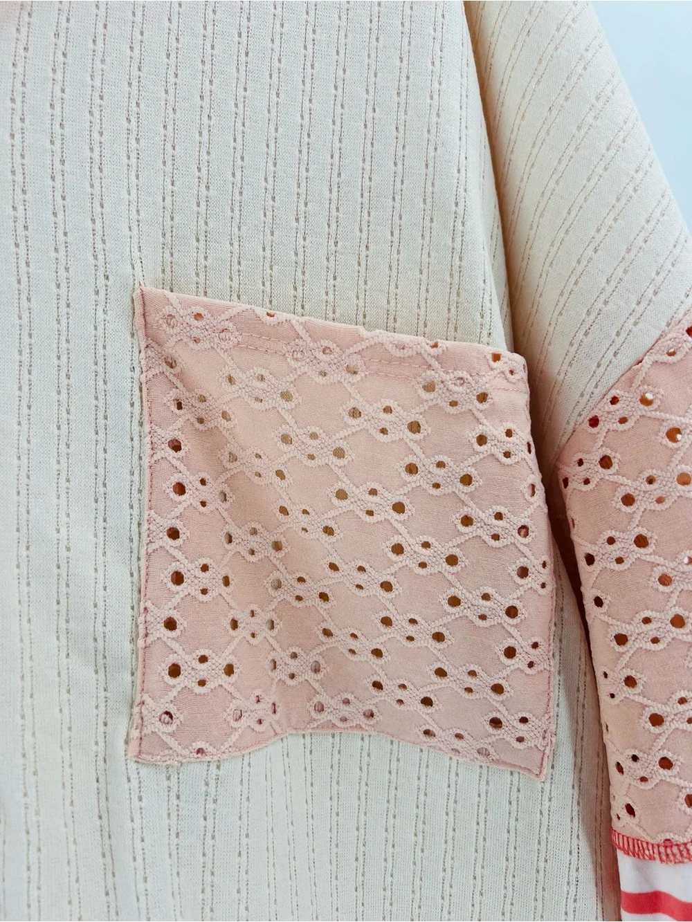 HAPTICS Boho Colorblock Eyelet Stripe Top Peach Cream M New in Bag - Picture 11 of 15